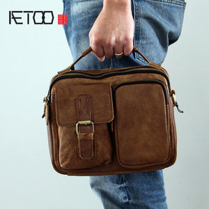 AETOO  Original handmade leather men bag shoulder Messenger bag retro men bag handbag casual leather bag