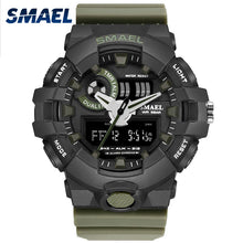 Load image into Gallery viewer, Mens Watches Dual Time SMAEL Watch Men Silicone Watchband Army Green Sport Watch 1642 Led Digital Watch Electronic Wrist Watches