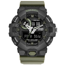 Load image into Gallery viewer, Mens Watches Dual Time SMAEL Watch Men Silicone Watchband Army Green Sport Watch 1642 Led Digital Watch Electronic Wrist Watches