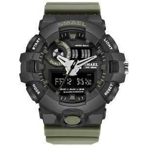 Mens Watches Dual Time SMAEL Watch Men Silicone Watchband Army Green Sport Watch 1642 Led Digital Watch Electronic Wrist Watches