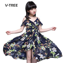 Load image into Gallery viewer, V-TREE Summer Girls Clothing Chiffon Flower Girls Dress Kids Children Teenagers Dress beach 10 11 12 Years Girls Clothing