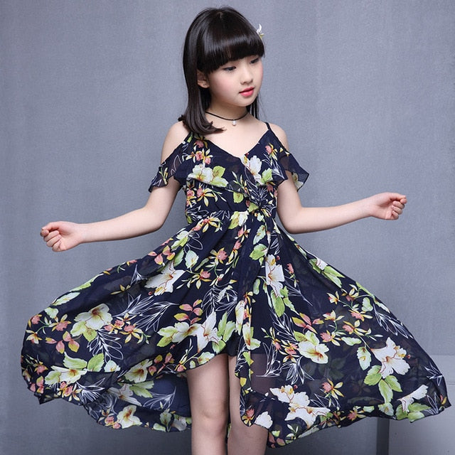 V-TREE Summer Girls Clothing Chiffon Flower Girls Dress Kids Children Teenagers Dress beach 10 11 12 Years Girls Clothing