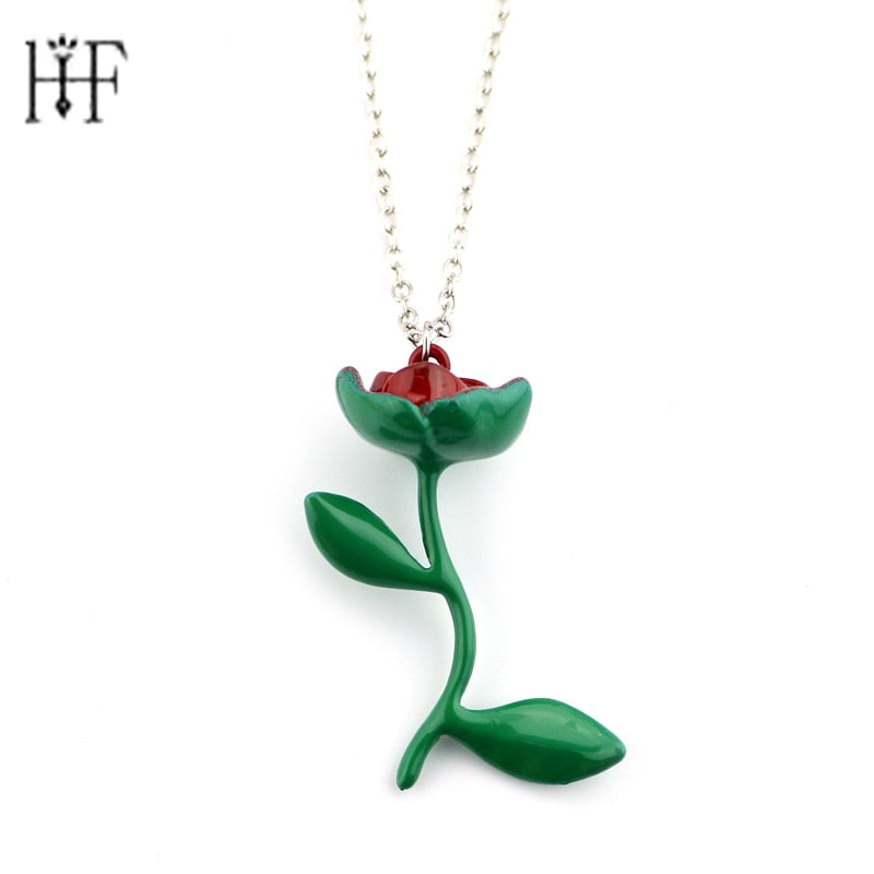 Beauty Women Valentines Gift Beauty and the Beast Necklaces & Pendants Enamel Rose Pendant Choker chain Necklace Her Beauty