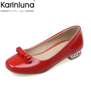 Karinluna 2018 Large Size 33-43 Sweet Bow  Slip On Square Toe Red Shoes Women Flats Spring Summer Girls Footwear