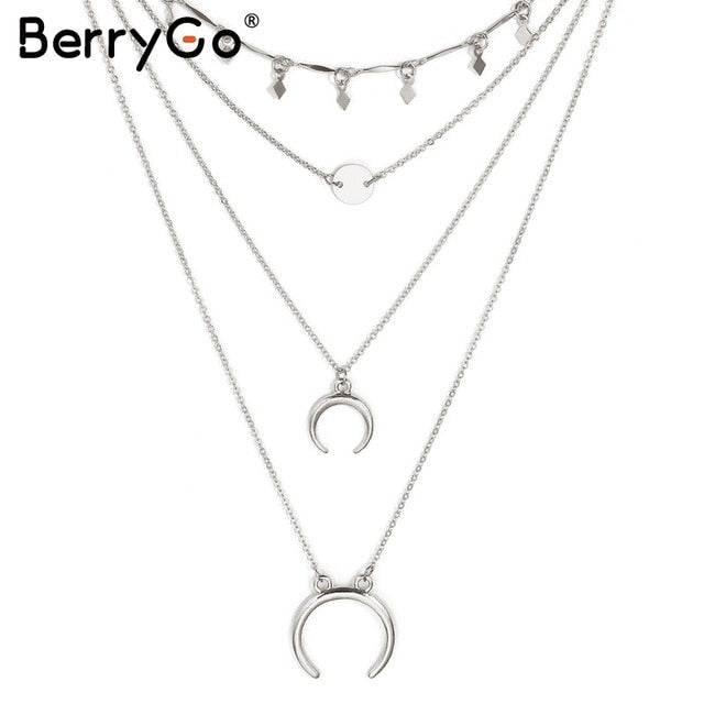 BerryGo Moon sexy multi layered pendant accessories Women sequin statement accessories Party club accessory