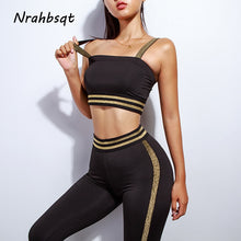 Load image into Gallery viewer, NRAHBSQT Gold Side Bra and Pants Sports Wear For Women Gym Yoga Set Sports Wear Fitness Clothing Training Wear Yoga Outfit YS087