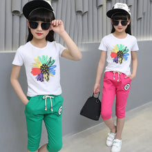 Load image into Gallery viewer, Girls&#39; Clothing Sport Sets Summer Suits Children&#39;s  Girl&#39;s Cotton Short Sleeve T Shirt +pant  3-12 Ages Teenage Girls Clothing