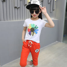 Load image into Gallery viewer, Girls&#39; Clothing Sport Sets Summer Suits Children&#39;s  Girl&#39;s Cotton Short Sleeve T Shirt +pant  3-12 Ages Teenage Girls Clothing