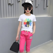 Load image into Gallery viewer, Girls&#39; Clothing Sport Sets Summer Suits Children&#39;s  Girl&#39;s Cotton Short Sleeve T Shirt +pant  3-12 Ages Teenage Girls Clothing