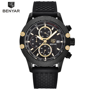 Men Watch, Exquisite Multifunctional Men Watch Black Silicone Strap Black Dial Wrist Watch, Best Gift for Men