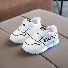 Load image into Gallery viewer, Cartoon infant tennis sports baby sneakers Hook&amp;Loop fashion cute baby shoes boots LED elegant glitter girls boys footwear