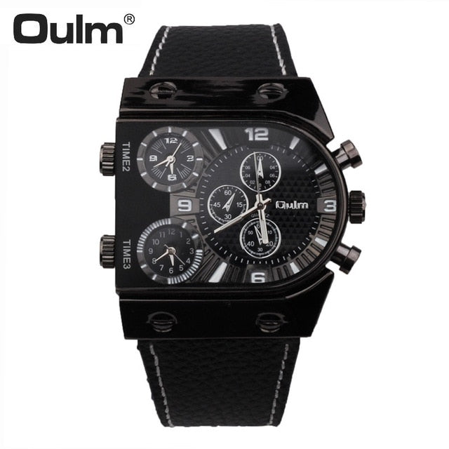 Top Luxury Brand Oulm Watch Men Watches Fashion Sports Watches Three Time Zones Quartz Watch Man Watch relogio masculino