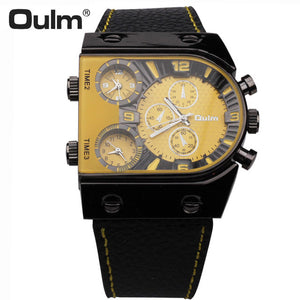 Top Luxury Brand Oulm Watch Men Watches Fashion Sports Watches Three Time Zones Quartz Watch Man Watch relogio masculino