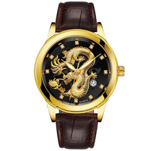 Load image into Gallery viewer, DISU Men Watch Gold Dragon Sculpture Luxury Leather Quartz Watch men watch Waterproof Wristwatch Mens