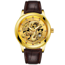 Load image into Gallery viewer, DISU Men Watch Gold Dragon Sculpture Luxury Leather Quartz Watch men watch Waterproof Wristwatch Mens