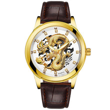 Load image into Gallery viewer, DISU Men Watch Gold Dragon Sculpture Luxury Leather Quartz Watch men watch Waterproof Wristwatch Mens