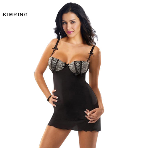 Kimring Sexy Stretch Lingerie Sleepwear Women Hot Black Perspective Gauze Lingerie Underwire Lingerie Babydoll Erotic Lingerie