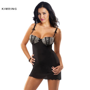 Kimring Sexy Stretch Lingerie Sleepwear Women Hot Black Perspective Gauze Lingerie Underwire Lingerie Babydoll Erotic Lingerie