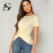 Load image into Gallery viewer, Sheinside Criss Cross Wrap Front Knot Back Tee Shirt Femme Summer Top 2019 Apricot Slim Fit Elegant Solid Womens Tops and Tees