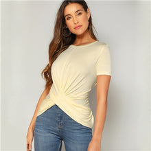 Load image into Gallery viewer, Sheinside Criss Cross Wrap Front Knot Back Tee Shirt Femme Summer Top 2019 Apricot Slim Fit Elegant Solid Womens Tops and Tees