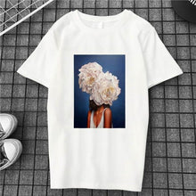 Load image into Gallery viewer, Harajuku Aesthetics Flower Sexy Girl Feather Cotton Female Tshirt Women 2019 Modis Plus Size T Shirt Print Short Sleeve Top Tees