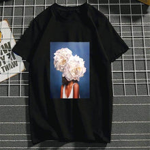 Load image into Gallery viewer, Harajuku Aesthetics Flower Sexy Girl Feather Cotton Female Tshirt Women 2019 Modis Plus Size T Shirt Print Short Sleeve Top Tees