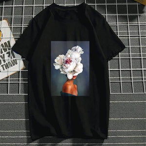 Harajuku Aesthetics Flower Sexy Girl Feather Cotton Female Tshirt Women 2019 Modis Plus Size T Shirt Print Short Sleeve Top Tees