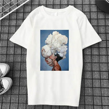 Load image into Gallery viewer, Harajuku Aesthetics Flower Sexy Girl Feather Cotton Female Tshirt Women 2019 Modis Plus Size T Shirt Print Short Sleeve Top Tees