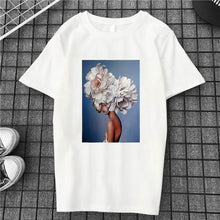 Load image into Gallery viewer, Harajuku Aesthetics Flower Sexy Girl Feather Cotton Female Tshirt Women 2019 Modis Plus Size T Shirt Print Short Sleeve Top Tees