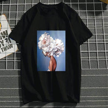 Load image into Gallery viewer, Harajuku Aesthetics Flower Sexy Girl Feather Cotton Female Tshirt Women 2019 Modis Plus Size T Shirt Print Short Sleeve Top Tees