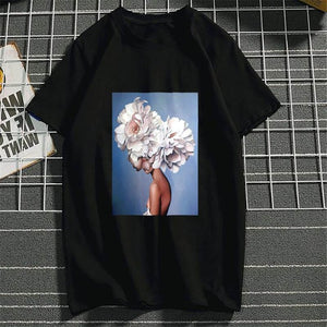 Harajuku Aesthetics Flower Sexy Girl Feather Cotton Female Tshirt Women 2019 Modis Plus Size T Shirt Print Short Sleeve Top Tees