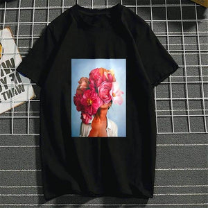 Harajuku Aesthetics Flower Sexy Girl Feather Cotton Female Tshirt Women 2019 Modis Plus Size T Shirt Print Short Sleeve Top Tees