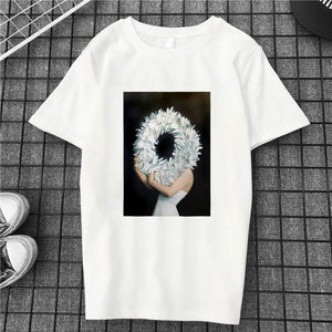 Harajuku Aesthetics Flower Sexy Girl Feather Cotton Female Tshirt Women 2019 Modis Plus Size T Shirt Print Short Sleeve Top Tees